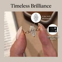 Bague de fiançailles de luxe française en argent sterling S925 plaqué or jaune 18 carats avec moissanite taille marquise certifiée GRA 2,0 carats VVS D