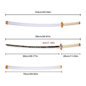 JT 104cm <span class=keywords><strong>Katana</strong></span> en bois de bambou <span class=keywords><strong>Zenitsu</strong></span> Agatsuma, accessoire de cosplay Demon Slayer, anime japonais - Product Image 2