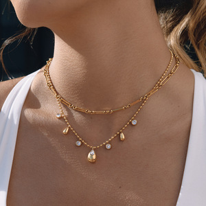 Collier Pendentif Goutte d'Eau Géométrique Tendance, Plaqué Or, Sertissage Zirconium, Bijou Quotidien, Idéal Cadeau - Product Image 3