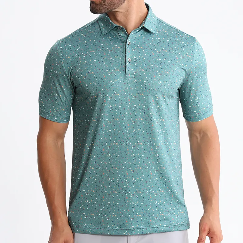 カスタムロゴ硬い襟ゴルフTシャツ面白いパターンポリエステルスパンデックスクイックドライマンゴルフポロTシャツシャツ