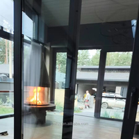 Cheminée autoportante noire en acier au carbone avec verre et table, pour hôtel, poêle à bois moderne, personnalisable