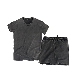 Men's Cotton T-Shirt And Shorts Set Crew Neck Solid Color Casual Summer Wear Breathable High Quality Knitted Fabric - Product Image 1