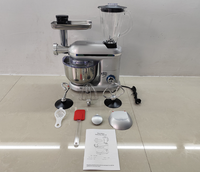 LOVFE Mixeur multifonctionnel sur socle avec bol en acier inoxydable de 6 pintes, hachoir à viande à tête inclinable de 1900W à 6 vitesses, mélangeur à jus, argent