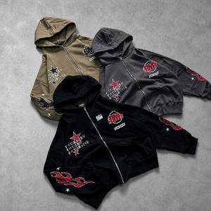 Fabricante de Ropa, Sudadera con Capucha Personalizada para Hombre, Estilo Y2K Grunge, Felpa Francesa, Estampado de Estrella Japonesa con Contorno de Llama, Cierre Completo, Multicolor - Product Image 2