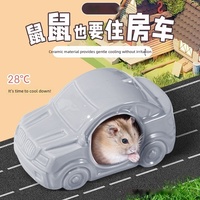 Rumah Keramik Bentuk Mobil untuk Hamster, Tempat Berlindung Dingin Musim Panas, Dekorasi Kandang untuk Hewan Peliharaan Kecil Grosir