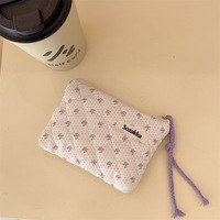Dompet Koin Berbahan Katun Bermotif Kartun Segar dengan Ritsleting, Tas Kartu Penyimpanan Mini Portabel Lucu untuk Perjalanan, Dompet Unisex