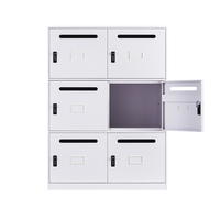 Armoire de rangement commerciale en acier blanc à six portes avec serrure à code et fente pour carte, design moderne, montage facile, robuste et durable, verrouillable pour atelier