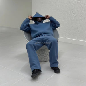 Custom logo French Terry <b>Zip</b> <b>up</b> Hoodie and Sweatpants Set Cotton Designer Sweatsuit Oversized Baggy Blank Tracksuits for <b>Men</b> - Product Image 5