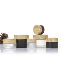 Pot cosmétique rond en verre avec couvercle à vis en bois, conteneur de crème givré, emballage avec impression sérigraphique