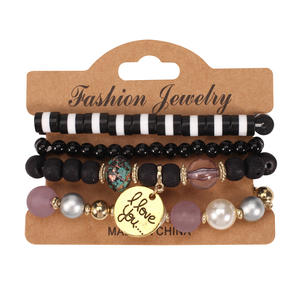 Fashion Jewelry Beaded Bracelets Set 4pcs I Love You Charm Multilayer Boho Style Gift <b>for</b> Women <b>Men</b> Unisex - Product Image 5