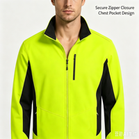 Veste Softshell Coupe-Vent Haute Visibilité avec Panneaux Fluorescents Contrastants, Col Montant, Fermeture Éclair, Manteau de Travail de Sécurité pour la Construction