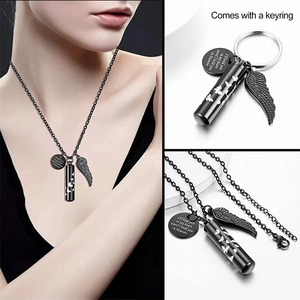 Collier cylindrique pour cendres, bijoux de crémation pour cendres, pendentif souvenir commémoratif avec aile d'ange, bijoux souvenir rond - Product Image 3