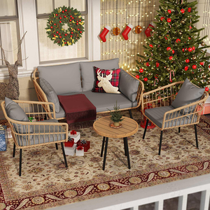 Dwoo Nouveau Ensemble de Mobilier de Jardin Moderne 4 Pièces en Rotin PE, Chaises et Table Confortables en Acier Tressé pour Jardin et Cour - Product Image 3