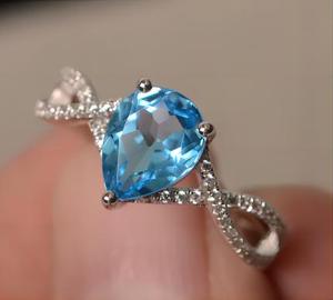 <b>925</b> <b>Silver</b> Women's Pear Cut Topaz Engagement <b>Ring</b> Romantic Prong Setting Gemstone <b>Rings</b> - Product Image 1