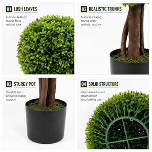 Plante artificielle sphérique en pot, style topiaire, avec tronc en bois et base lestée, matériaux naturels mixtes, vente en gros - Product Image 5
