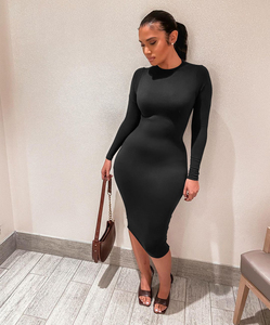 Abito da Festa Semplice ed Elegante all'Ingrosso, Vestito Midi Modesto con Collo Tondo e Maniche Lunghe, Taglie Forti per Donna - Product Image 2