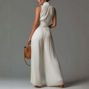 Tuta <span class=keywords><strong>Elegante</strong></span> da <span class=keywords><strong>Donna</strong></span> con Maniche a Mantella, Tinta Unita, Cintura in Vita Alta, Pantaloni a Gamba Larga, per Ufficio, Feste ed Eventi Formali - Product Image 4