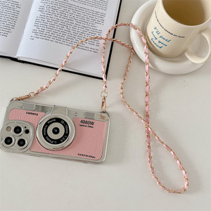 IVANHOE Étui de téléphone à sangle de caméra stéréo rétro de luxe adapté à l'<span class=keywords><strong>iPhone</strong></span> 15 14 Plus 13 12 <span class=keywords><strong>11</strong></span> <span class=keywords><strong>Pro</strong></span> Max Étui de téléphone à motif en <span class=keywords><strong>cuir</strong></span> - Product Image 5