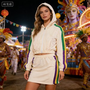 Ensemble sweat-shirt à capuche et jupe Ruidian Mardi Gras, rayures violettes, vertes et dorées, tenue parent-<span class=keywords><strong>enfant</strong></span>, décontractée, personnalisable - Product Image 3