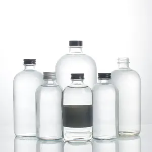 Stocked 250ml 500ml flint round clear Boston beverage water glass bottle soda carbonated drink bottle with screw cap