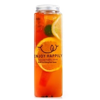 Bouteille de boisson portable transparente en plastique de 500 ml, carrée, jetable, avec couvercle sérigraphié pour soda, lait, thé, café froid, jus