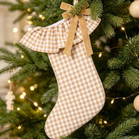 Chaussette de Noël en velours polyester à carreaux teints, style nordique transfrontalier, inspirée d'Instagram, avec nœud décoratif pour Noël