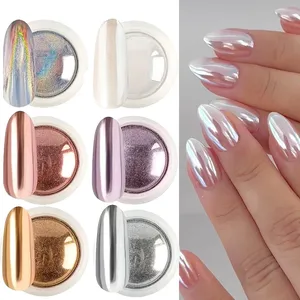 Full Beauty - Juego de 6 Polvos Brillantes para Uñas con Efecto Cromo, Color Blanco Espejo, Pigmento Dorado y Plateado, Holográfico, Iridiscente, Metálico - Product Image 2