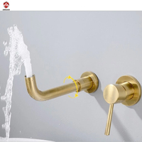 Mitigeur de lavabo de salle de bains, brosse de luxe modéré, laiton doré mural, robinet encastré pour robinet de lavabo