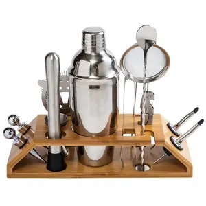 Custom Stainless Steel Party Bartender Kit Bar Wine Martini Cup Accessories Drink Mixer Cocktail Shaker Set WIth Stand