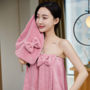 Vente en gros de serviette de salon pour femmes bandeau de bain bandeau magique réglable serviettes de spa en coton pour le séchage des cheveux jupe de bain - Product Image 4