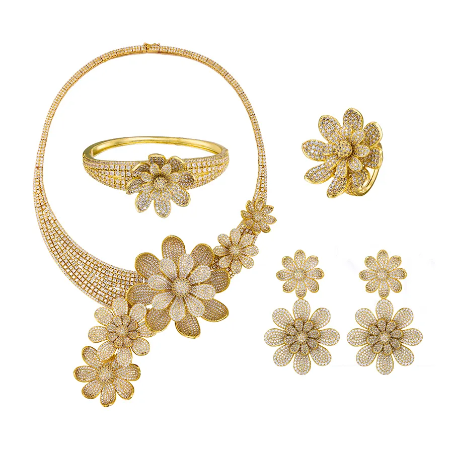 BFBS-500 xuping conjunto de joias femininas de luxo, strass, conjunto de joias douradas, zircônia cúbica de casamento