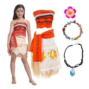 Halloween Party Kinder Cosplay Vaiana Prinzessin Moana Prinzessinnenkostüm mit Moana-Halsband HCMO-005