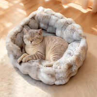 Lit pour chat doux, épaissi pour l'hiver, semi-fermé, en peluche ronde, lit pour animaux de compagnie en flanelle, amovible et lavable, canapé pour animaux de compagnie