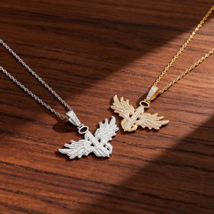 Collana da Uomo con Ciondolo Numero 1 a Forma di Ala, Placcata Oro e Argento, Stile Hip Hop, con Micro Zirconi Cubici, Catena alla Moda - Product Image 2