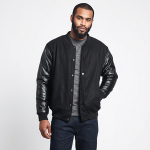 High Quality Fashionable Canvas Sleeve Black Vintage Waterproof Windproof Winter Varsity Letterman Bomber Jacket for <b>Men</b> - Product Image 1