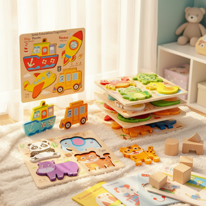 Puzzle 3D pour bébé, moins de 50 pièces, 0-24 mois, Montessori, éducation précoce, cognition animale, correspondance des formes, <span class=keywords><strong>jouet</strong></span> en bois - Product Image 1