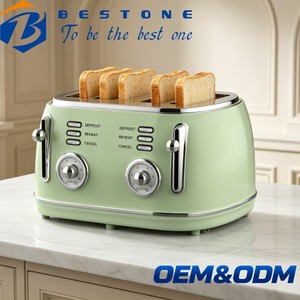 Tostadora BESTONE de 4 Rebanadas, Color Verde, Eléctrica, con Función de Descongelar, Recalebar y Cancelar, Control Mecánico, Uso Doméstico - Product Image 1