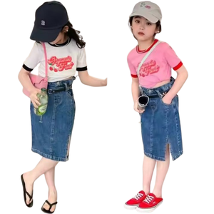 Conjuntos de Ropa de Verano para Niños 2024, Camiseta con Estampado de Cerezas y Falda Vaquera Corta, Conjuntos Casuales de 2 Piezas para <span class=keywords><strong>Niñas</strong></span> - Product Image 1