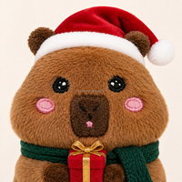 Maßgefertigtes Weihnachts-Capybara-Plüschtier mit Weihnachtsmütze, Schal und Geschenkbox, Langlebig, 12 cm, für Festliche Heimdekoration