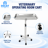 Chariot à plateaux médical OSCAT en acier inoxydable, plateau épaissi, poli miroir, rotatif, hauteur réglable, pour hôpital, dentisterie, vétérinaire