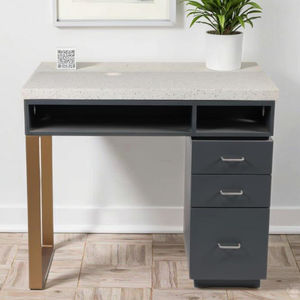 Table en Terrazzo Gris Foncé avec Pieds en Métal en Forme de U Bureau Mixte Moderne avec Rangement Ouvert et Tiroir de VN - Product Image 4