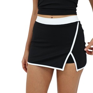 Gaun Yoga warna kontras 2 in 1, rok tenis belah A-line kontrol perut baju Golf olahraga Badminton - Product Image 1