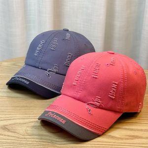 Unisex <b>Baseball</b> <b>Cap</b> Cotton Canvas Distressed Embroidered Letter Color Block Duckbill Hat For Autumn Winter Street Fashion - Product Image 3