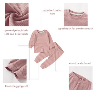 Toptan çocuk çocuk bebek giysileri Unisex düz sonbahar kış kollu bebek pijama seti - Product Image 3