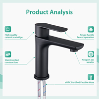 CUPC Mitigeur Cascade Luxe Bidet Noir Mat Robinet Salle De Bains Bassin Cascade Robinets Robinet Noir Mitigeur Robinets