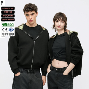 Custom Men Sweatshirt Boxy Printed Oversize CAMO CONTRAST ZIP up HOODIE - Product Image 1