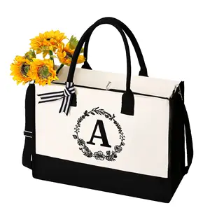 Bolsa de playa de lona con inicial de bordado personalizado, bolsa de regalo con monograma para mujer