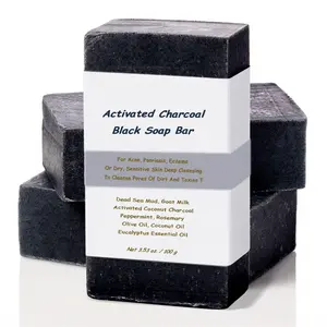 Savon au charbon de coco, nettoyage en profondeur des Pores d'acné, barre noire avec boue de mer morte, <span class=keywords><strong>lait</strong></span> de chèvre, menthe poivrée, romarin, Eucalyptus - Product Image 1