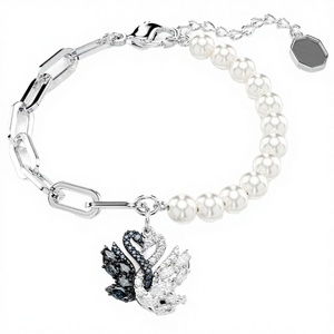 925 <b>Silver</b> Fine Charm <b>Bracelet</b> for Women Natural Baroque Freshwater Pearls Half Chain Swan Design Bohemia Style Zircon - Product Image 2