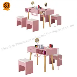 Meubles de Salon de beauté pour ongles professionnels Tables de bureau de tatouage de sourcils en bois Mdf rose Table de manucure avec armoire et tiroirs